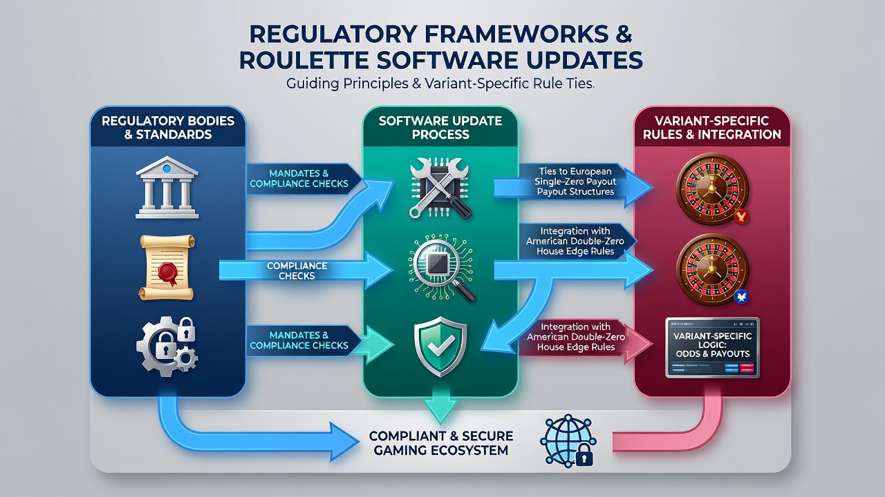 Roulette wheel variants displayed side by side on a regulatory compliance dashboard