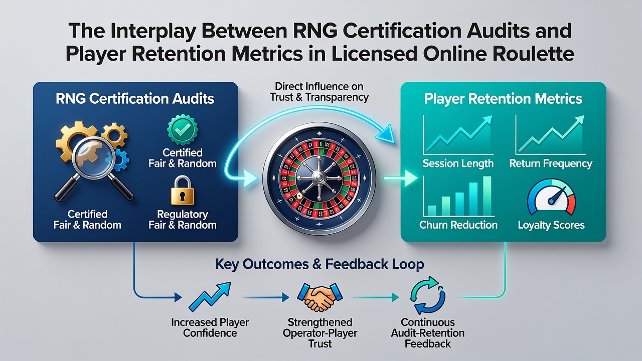 Analytics chart displaying player retention trends alongside RNG audit completion timelines in Asia-Pacific and Latin American markets